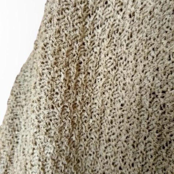 V-Neck Crochet Knit Sweater Loose Fit Hi-Low Hem Pullover Beige Large Disc Ship - Picture 3 of 5